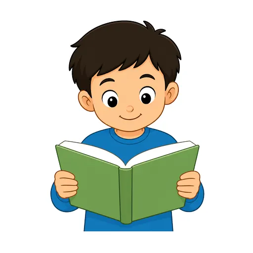một bé trai đang đọc sách